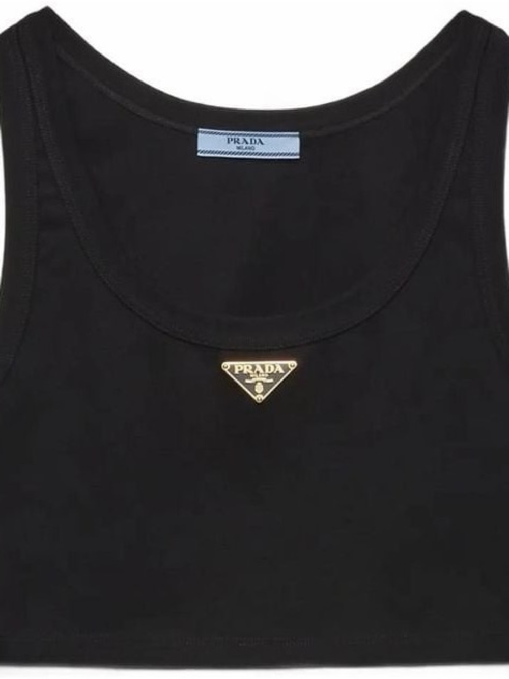 Prada Black Cropped Tank with Silver Triangle Emblem
